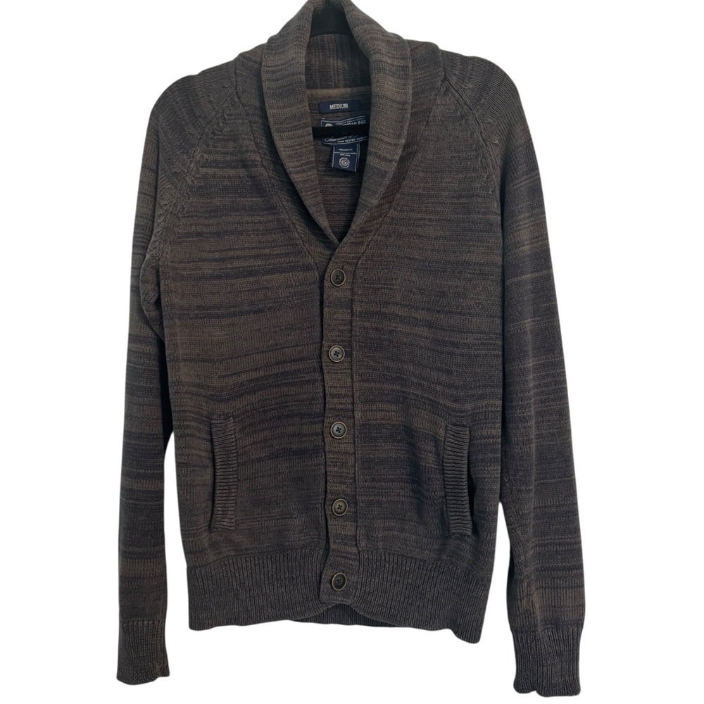 American Rag Men's Tan and Navy Cotton Shawl Collar Medium Cardigan Sweater